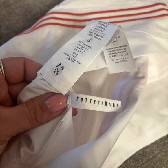 2 Brand New Pottery Barn White KING Pillowcases with Orange Embroidered Borders - Picture 4 of 4